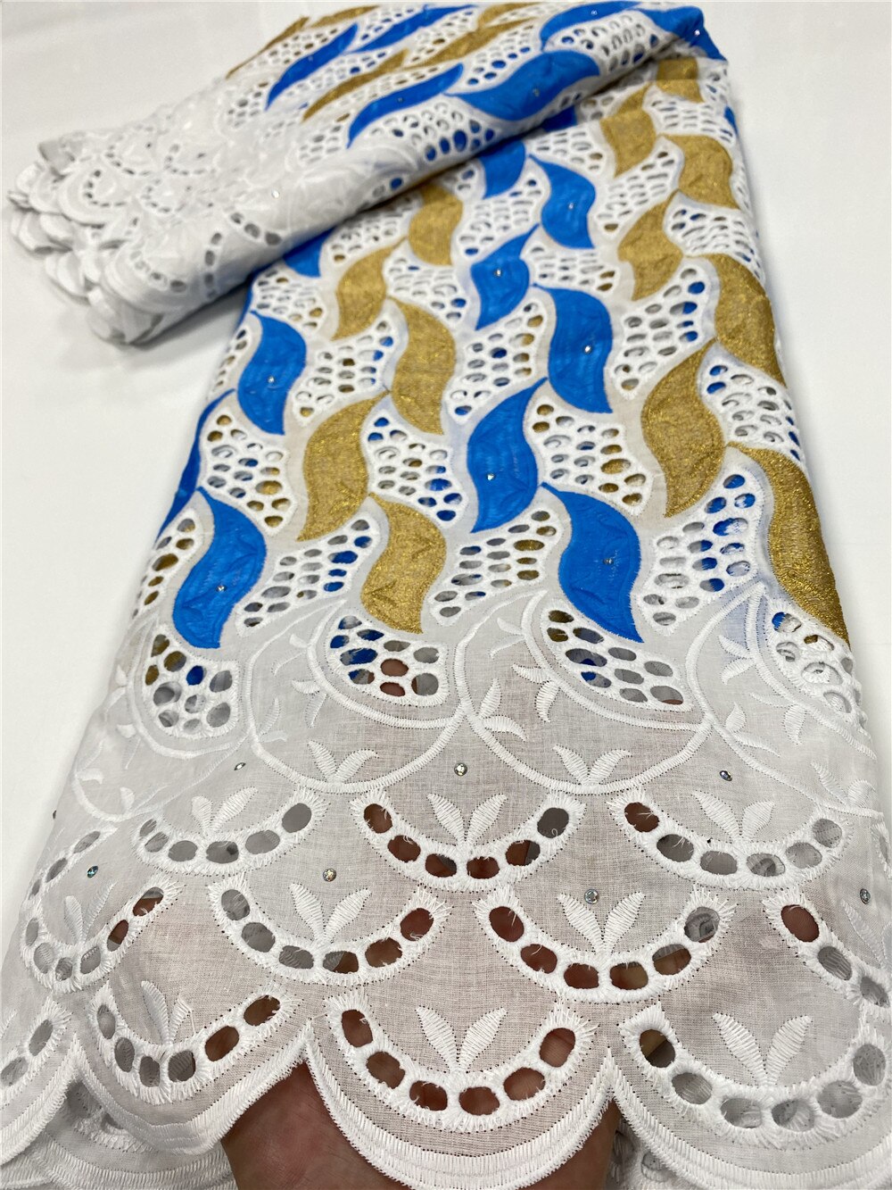 tela africana de encaje de encaje nigeriano con Voile suizo en Suiza un algodón para boda YA3530B-7