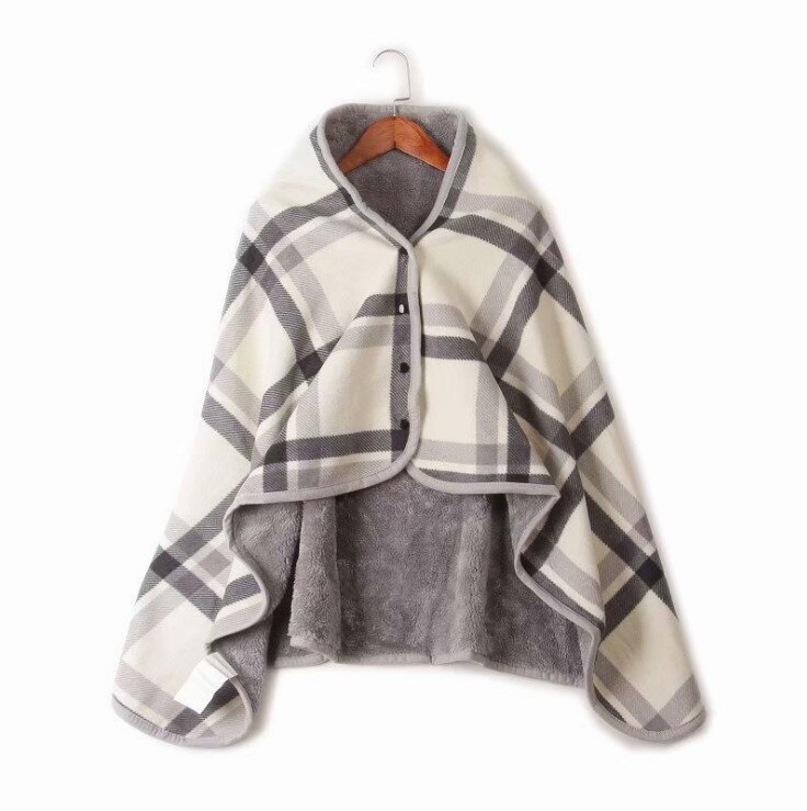 Multifunktionelt, bærbart plaid fleece polyester tæppe med knap vinter varm sofa sofa soveværelse rejse kappe tæppe 135*80cm
