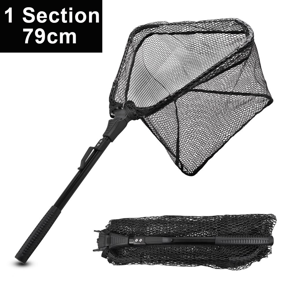 Telescoping Landing Net 44/79/91CM Retractable Long Fishing Hand Net Pole Portable Folding Rubber Landing nets for fishing Kayak: 1 Section-79cm Black