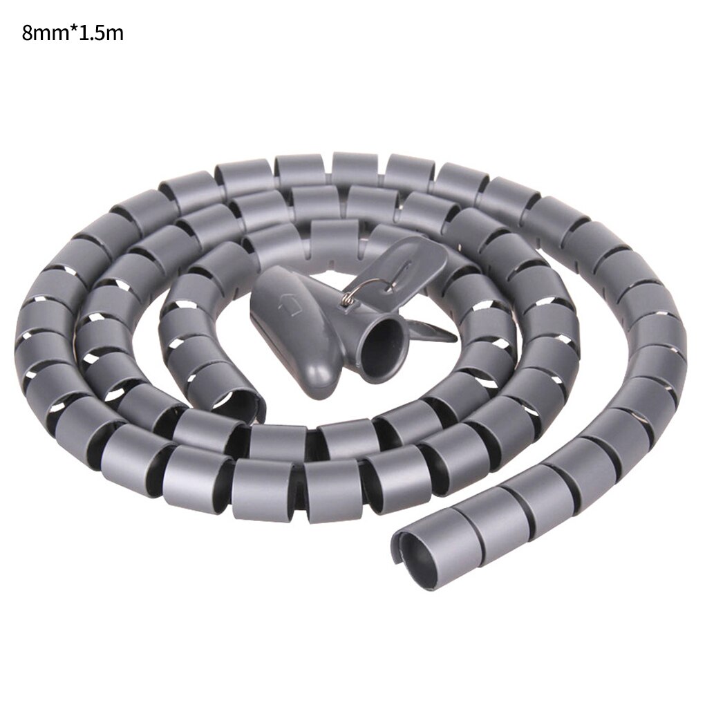 1.5/2M Line Organizer Pipe Protection Spiral Wrap Winding Cable Wire Protector Cover Tube Free Cut: grey 8mmx1.5m
