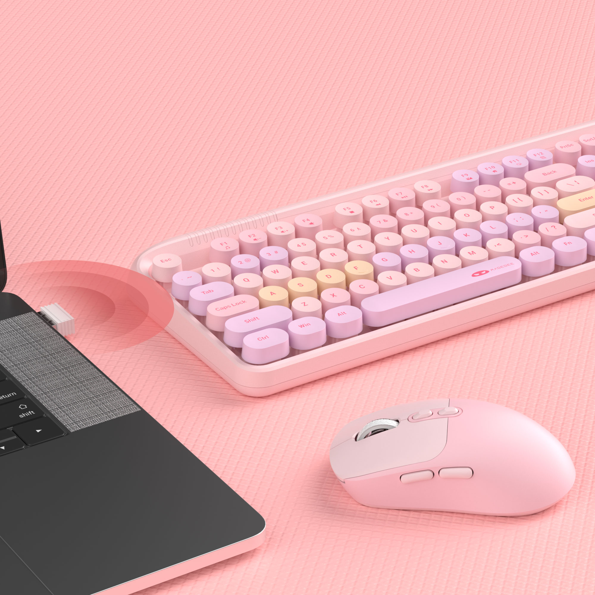 MageGee V920 Kabelgebundene Spieltastatur, kabellos, drei DPI, verstellbares Maus-Set, 104 Tasten, energiesparend, für Laptop, Tablet, PC, Zubehör