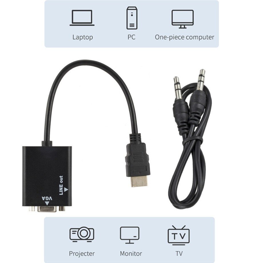 Grwibeou HDMI-kompatybilny z kabel adaptera VGA cyfrowego na analogowy wideo 1080P HDMI do VGA konwerter do projektora HDTV PC Laptop