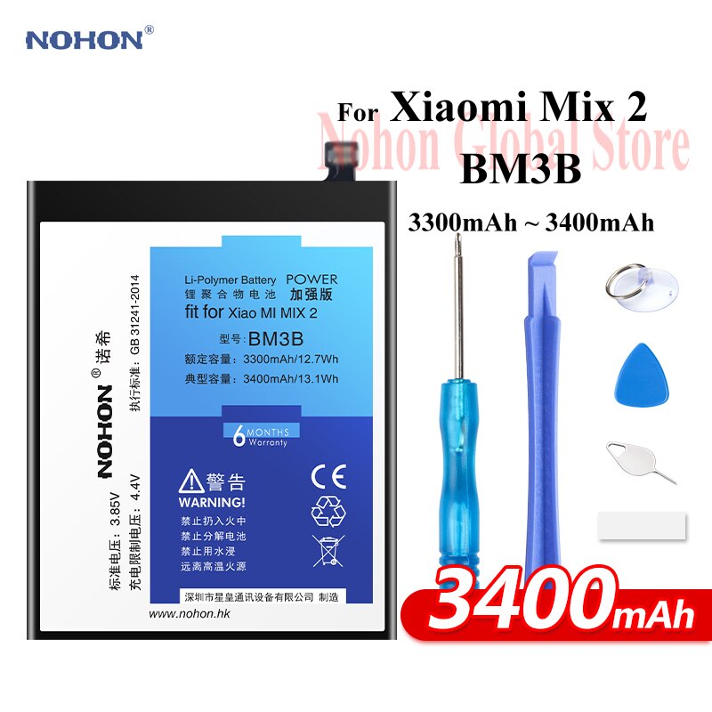 Nohon Batterij Voor BM3B Xiaomi Mix 2 Hoge Capaciteit 3300Mah ~ 3400Mah Telefoon Li-Polymeer Bateria + gratis Tools Voor Mi Mix 2 Mix2 Batterij