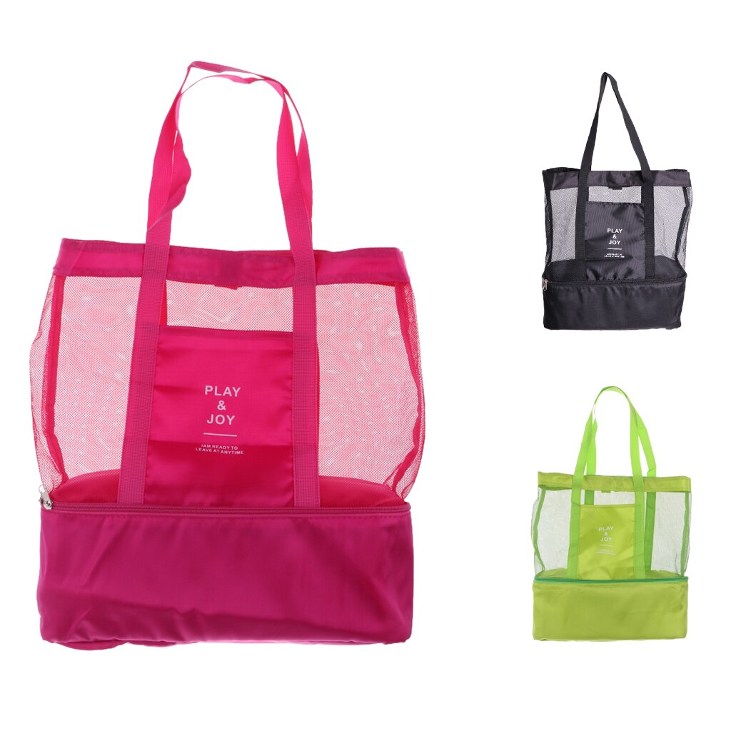 Portable 2 Compartments Insulated Cooler Bag Mesh Tote Picnic Beach Pool Parks BBQ Camping Travel