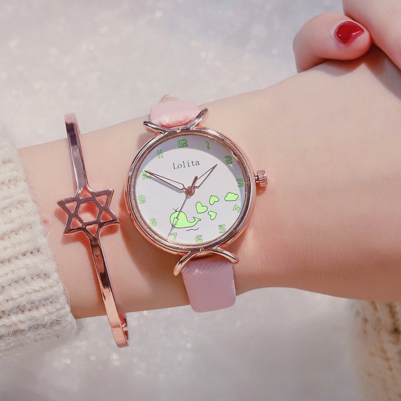 Montre lumineuse pour enfants de marque ulzzang, montres pour filles, montres pour enfants, horloge à quartz en cuir, dessin animé mignon pour étudiants