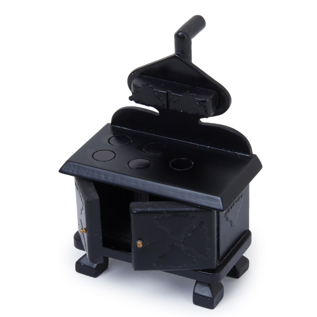Vintage Wood Miniature Kitchen Stove Cooker Black for Dollhouse Furniture Accessory