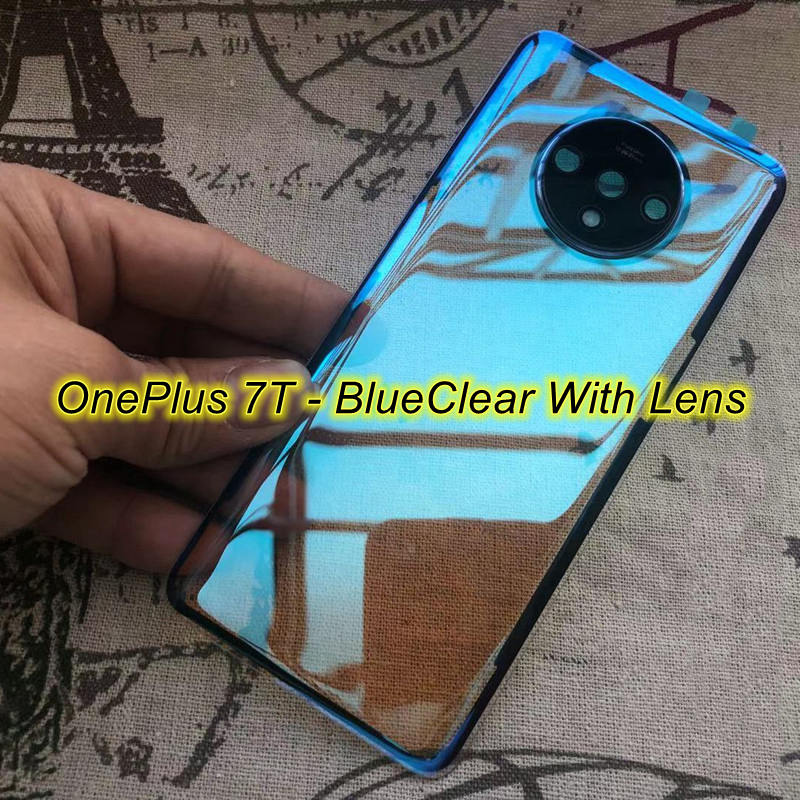 Clear Back Glass Cover Voor Oneplus 7 7T Pro Batterij Back Cover Rear Behuizing Deur Case Vervanging Voor Oneplus 7T Batterij Cover: 7T-BlueClear Lens