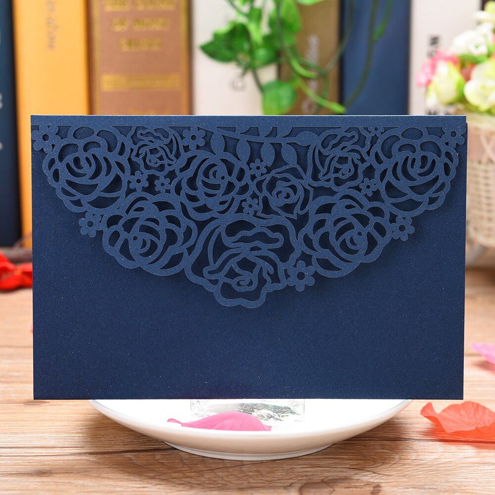 10pcs Wedding Invitation Cards Pearl Paper Rose Flower Party Invitation Card Cover Invitation Holders with Blank Inner Sheet
