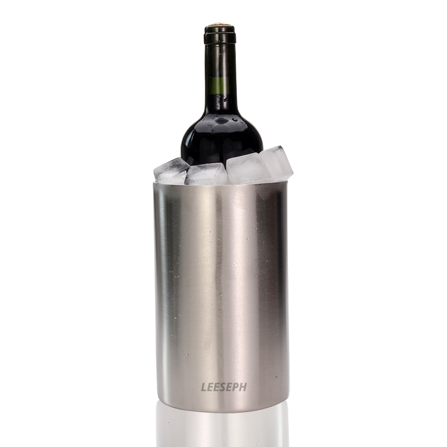 Wine Chiller - Double Wall Ice Bucket Cooler Stainless Steel with Matt Brushed Surface - Keeps Wine Champagne Cold