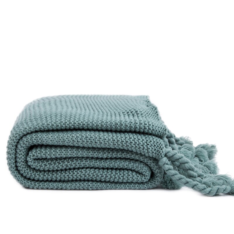 Manta de hilo de tiro con borla para cama, sofá a cuadros para viajes, avión, Mantas para la siesta, tapiz de pared lisa, cubrecama, Mantas Koc: Azul