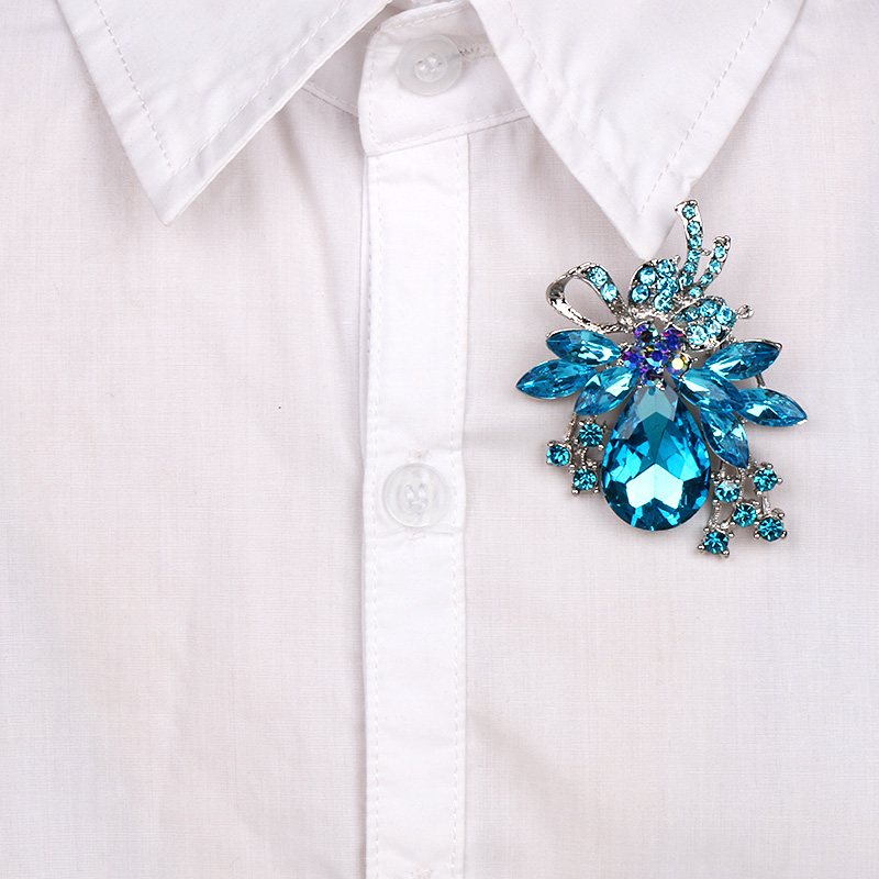 ¡Venta directa de fábrica! broche de diamantes de cristal y piedras acrílicas transparentes de color rojo y azul en varios colores