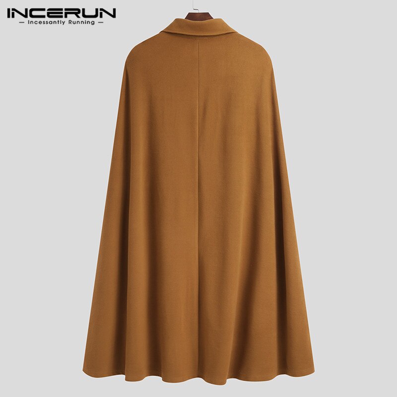 INCERUN Männer Mantel Mäntel Streetwear Lose Einfarbig Stehen Kragen Split Herren Graben Cape Chic Lange Stil Poncho S-5XL