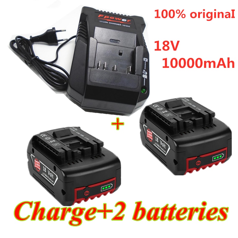 18V 10000mAh Rechargeable For Bosch 18V Battery Backup10.0A Portable Replacement BAT609 Indicator light+3A Battery Charger