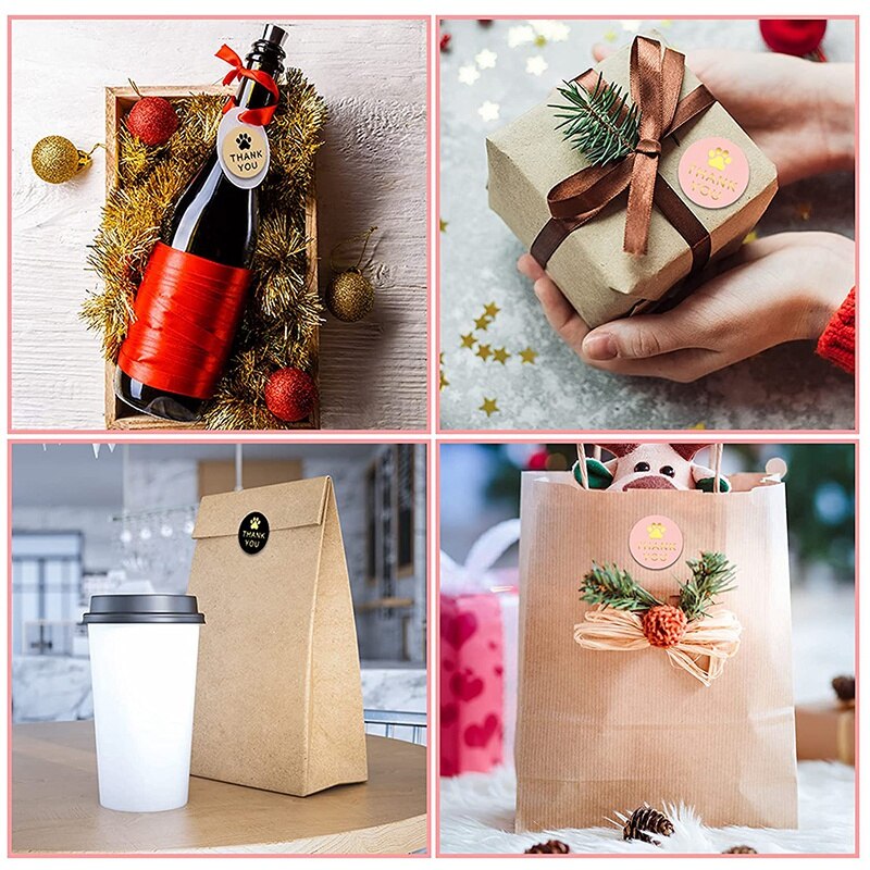 1500 Pcs Ronde Kraft Poten Print Bedankt Etiketten Stickers, Hond Claw Print Labels, Voor Afdichting En Decoratie