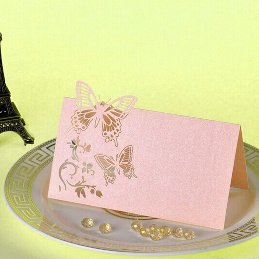 50PCS Name Place Cards Butterfly Pink Name Cards Table Cards Place Cards Party Supplies for Birthday