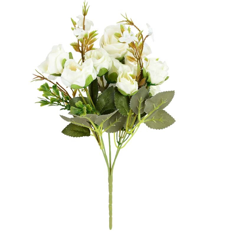Ramo de flores artificiales Multicolor de 10 cabezas, rosas de seda falsas para decoración de hogar, jardín, , boda Vintage, 1 unidad: B03