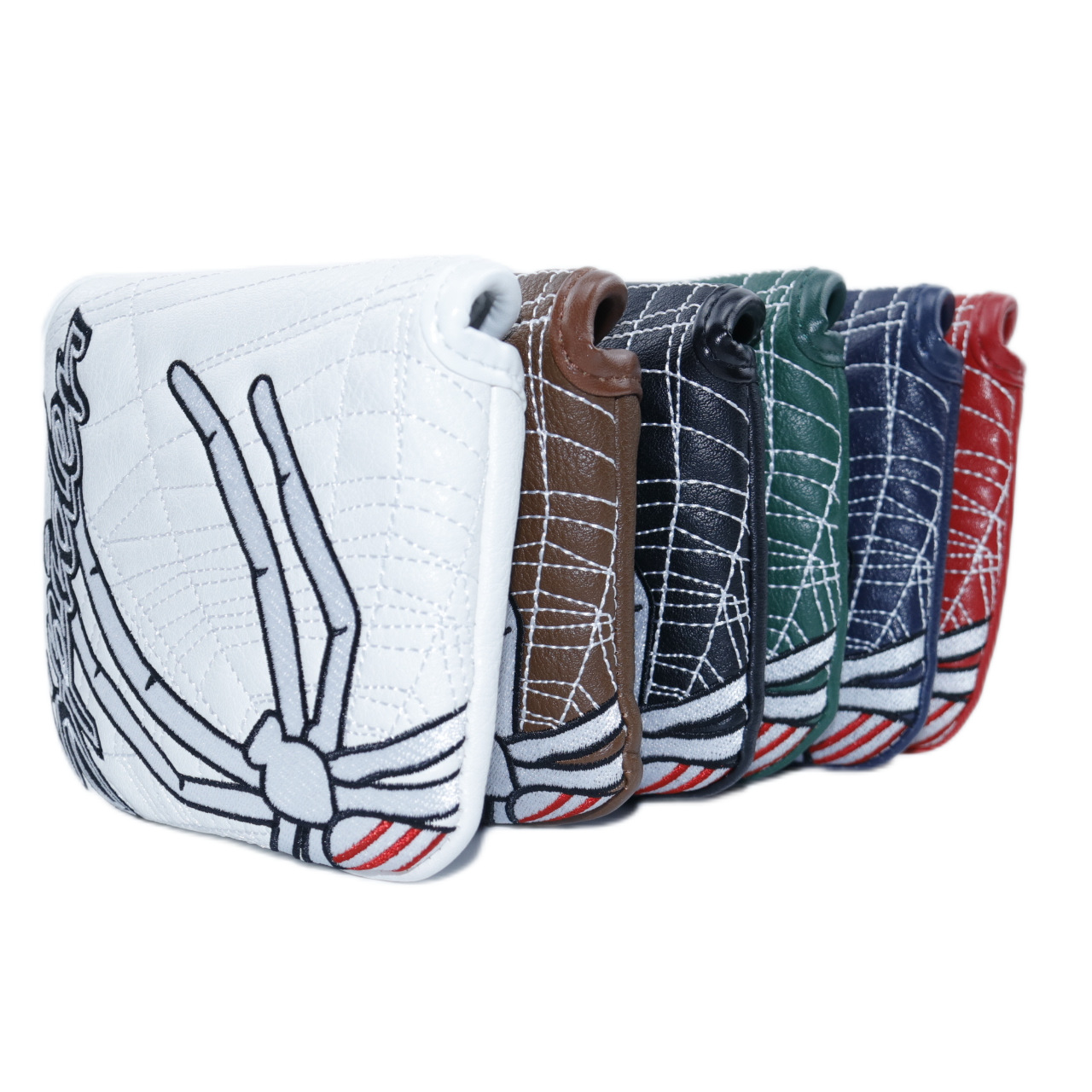 Spider magnetiskt putterskydd – 3 röda linjer, fyrkantigt – passar mallet/blade putters – golfklubbhuvudskydd