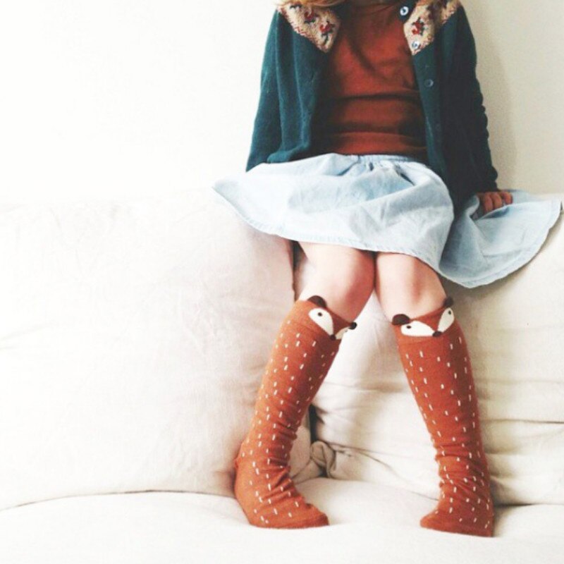1 par unisex adorável raposa crianças meias do bebê na altura do joelho menina menino bonito dos desenhos animados da criança meias animal infantil macio meias de algodão 0-6 y