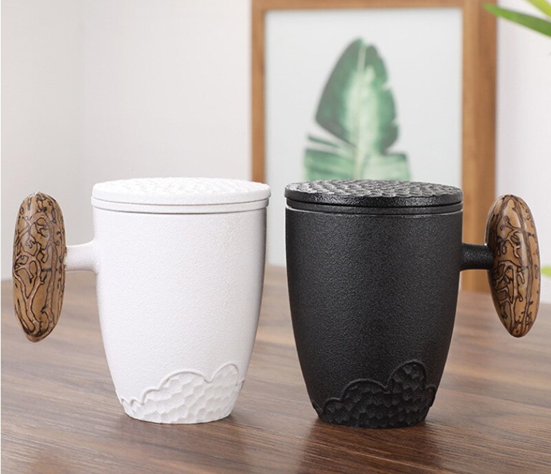Ceramic coffee mug with lid handle tea making portable cup business office custom kettle