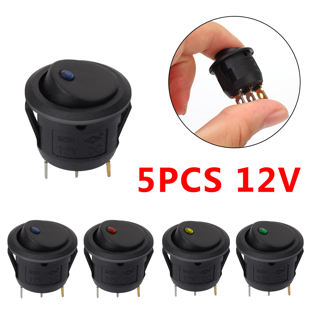 Round Rocker Dot Switch Luminescence Toggle Switches Car Pushbutton Switch 5Pcs/Set 12V ON/OFF Waterproof