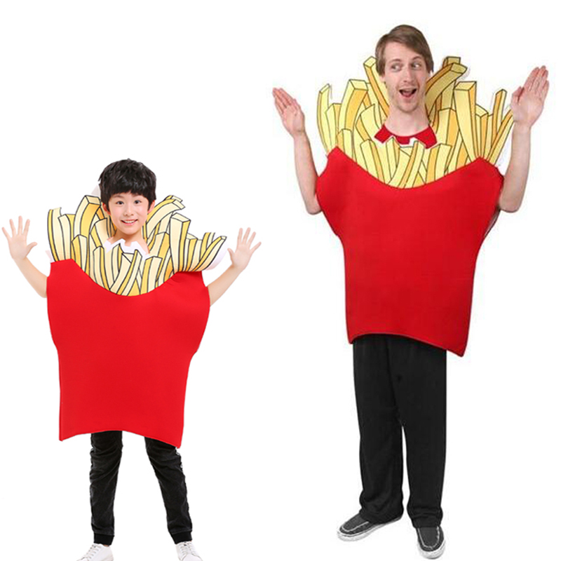 Volwassen en Kind Franse Fry Kostuum Voedsel Cosplay Halloween Chips Kostuum