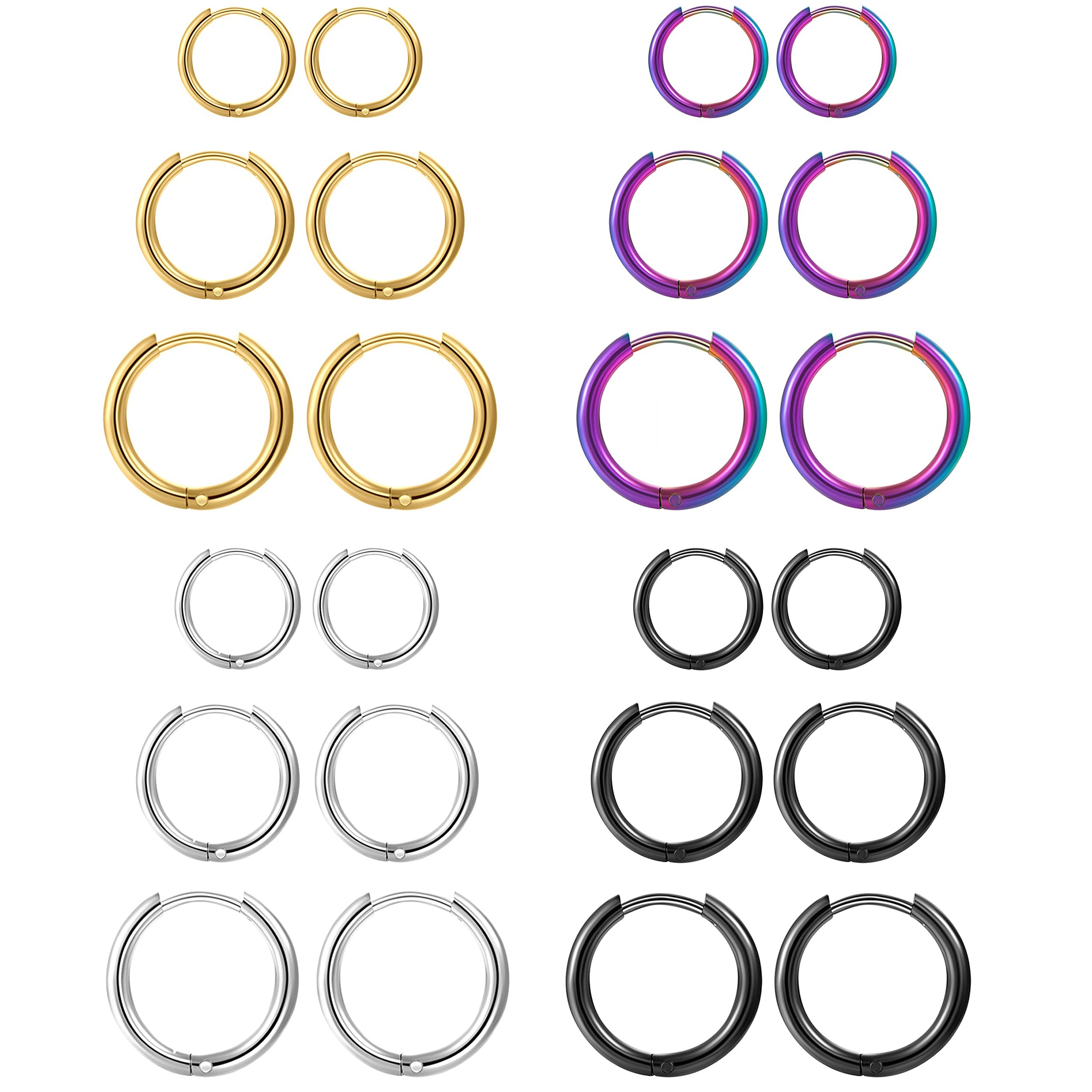 1 Pair Hypoallergenic Unisex Surgical Stainless Steel Small Cartilage Helix Hole Piercing Hoop Earrings Set for Men Women