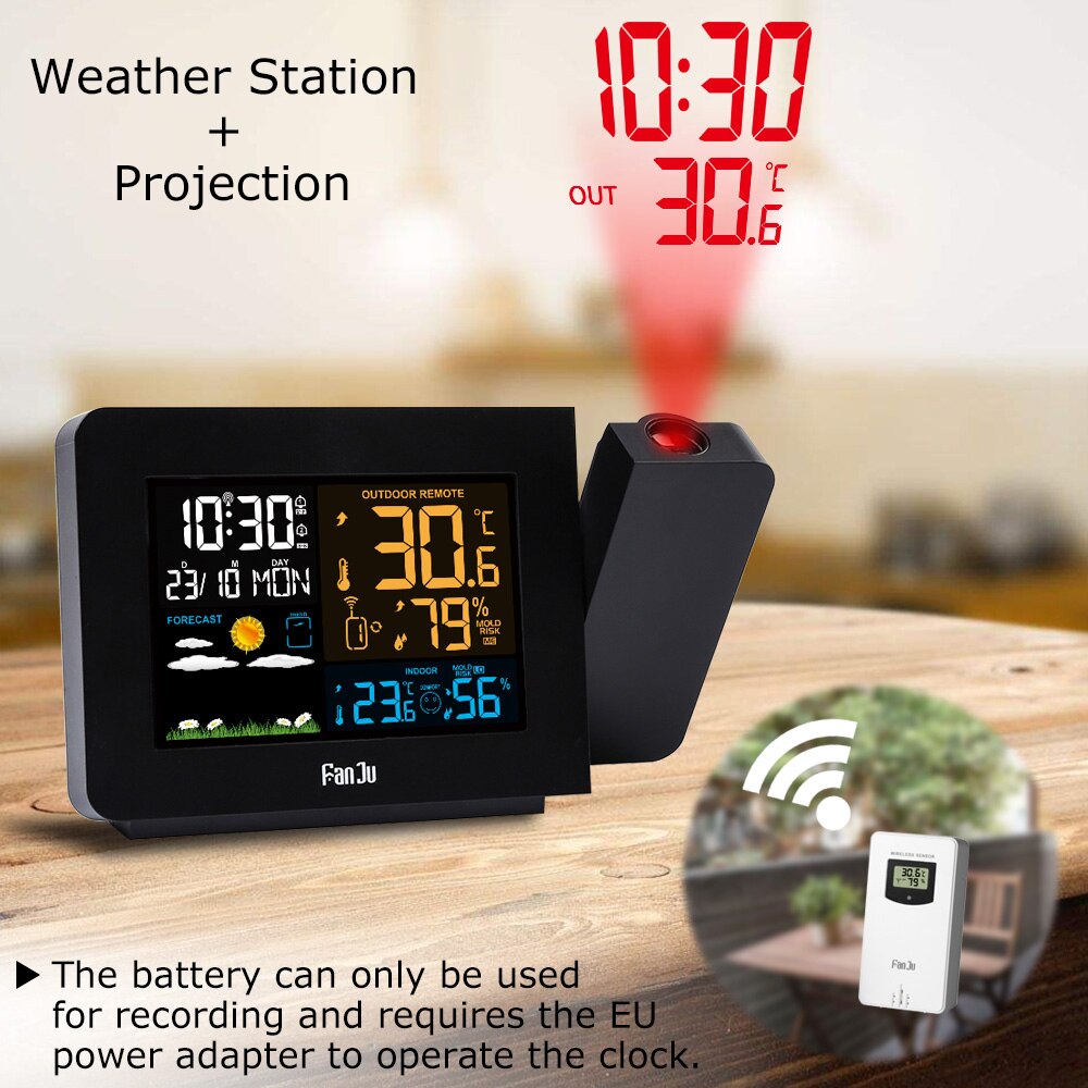 Hight Alarm Projection Thermometer Hygrometer Wireless Weather Station Digital Watch Snooze Table Project Radio Clock