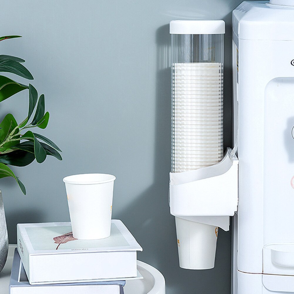 Punch Free Kitchen With Cover Dustproof Wall Mounted ABS Storage Rack Automatic Remover Disposable Cup Dispenser Easy Install