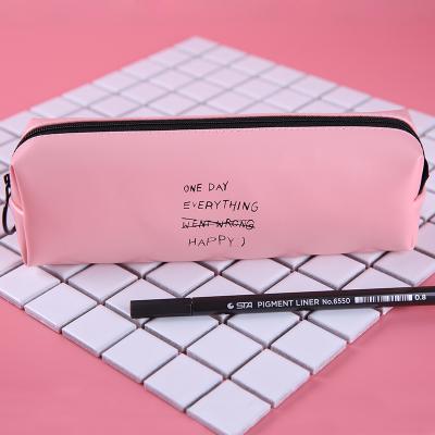 Estuche para lápices de lunares blancos y negros, bolsa rosa para lápices para adolescentes, niñas y mujeres, caja de cuero para bolígrafo, bolsa de papelería, suministros escolares: H