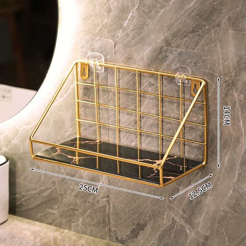 Gold Iron&amp;glass Wall Shelf Organizer Holder Kitchen Supplies Shef Storage Rack Hanging Storage Cabinet Organizer Bathroom Tools: gold black-S