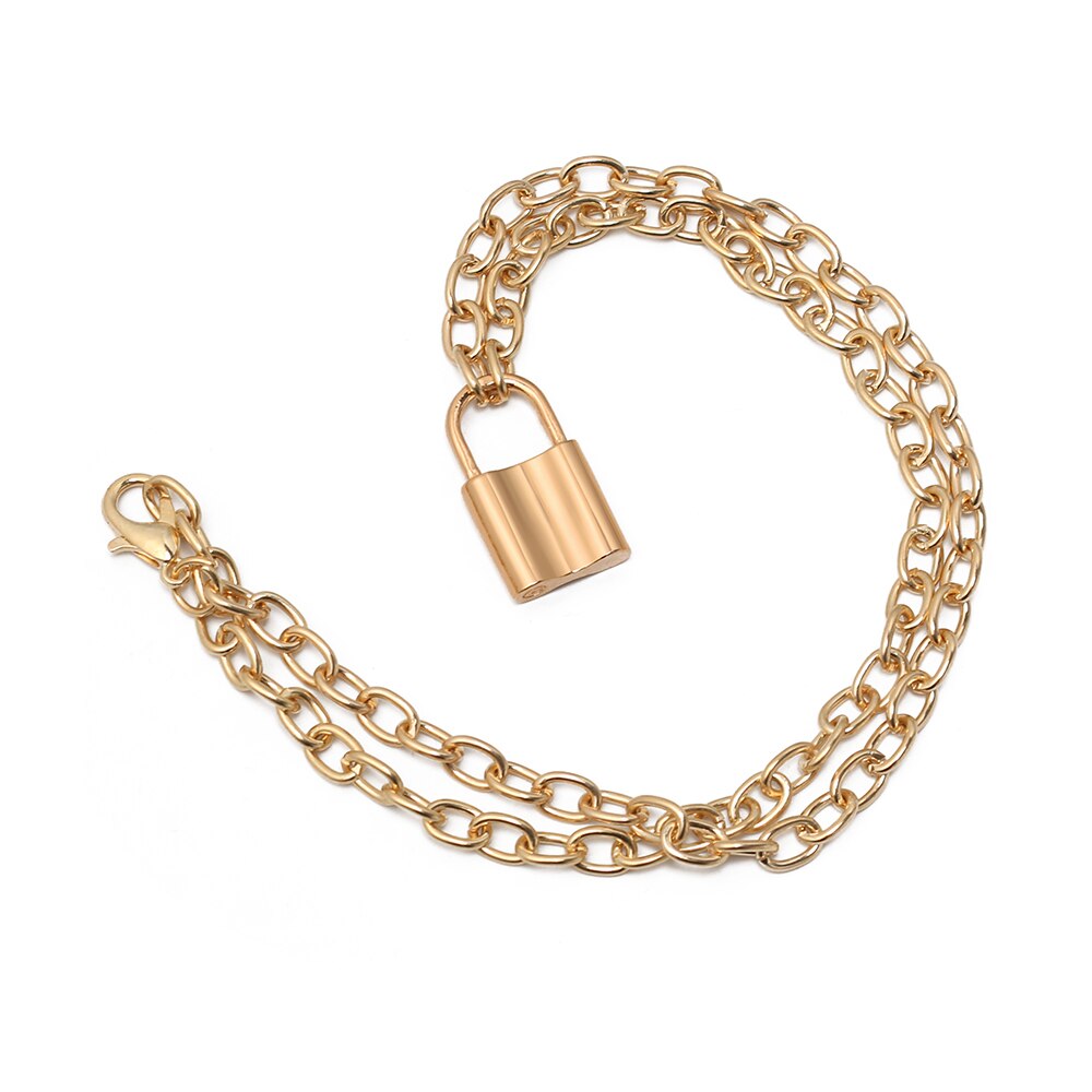 1Pcs Punk Jewelry Gold Silver Color PadLock Pendant Necklace Stainless Steel Rolo Cable Chain Necklace