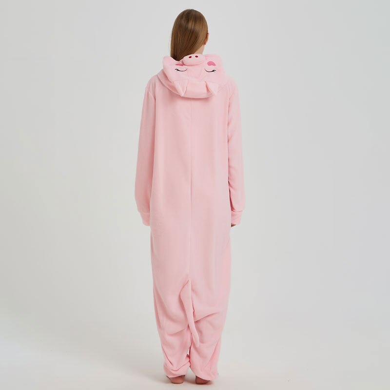 Women Onesie Animal Jumpsuit Pig Kigurumis Pink Cute Festival Party Outfit Adult Home Pajama Polar Fleece Loose Funny Overalls