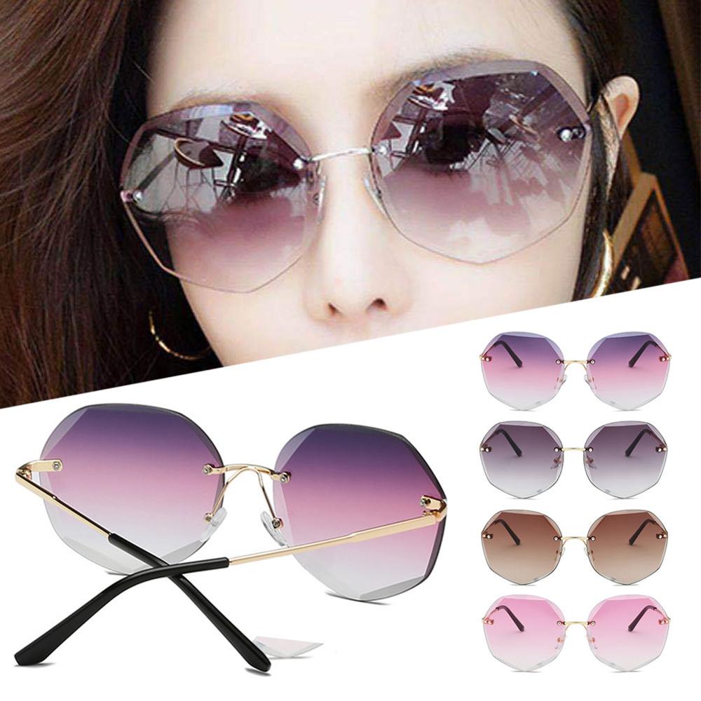 Women Polygon Rimless Sunglasses Metal Anti Ultraviolet Marine Film Sunglasses