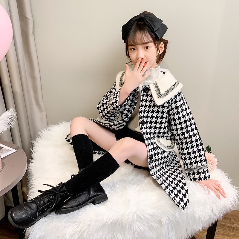 Ragazze Giacca 2020 Autunno Inverno Giubbotti Per Le Ragazze Pied De Poule di Lana Cappotti Dei Bambini di Modo Che Coprono Le Ragazze Tuta Sportiva del Cappotto 4 6 8 10
