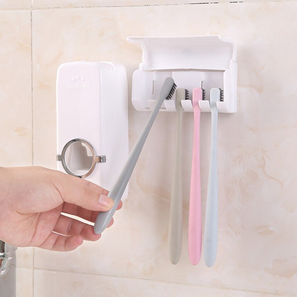 Tandenborstelhouder Set Creatieve Automatische Plastic Lui Tandpasta Dispenser 5 Tandenborstelhouder Badkamer Accessoires Banheiro