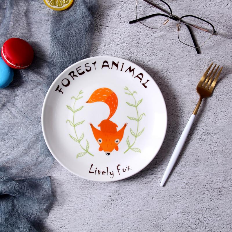 Nordic Ceramic Dinner Dish Plate Cartoon Animal Pattern Steak Fruit Salad Spaghetti Dessert Plates Kitchen Tableware: 3