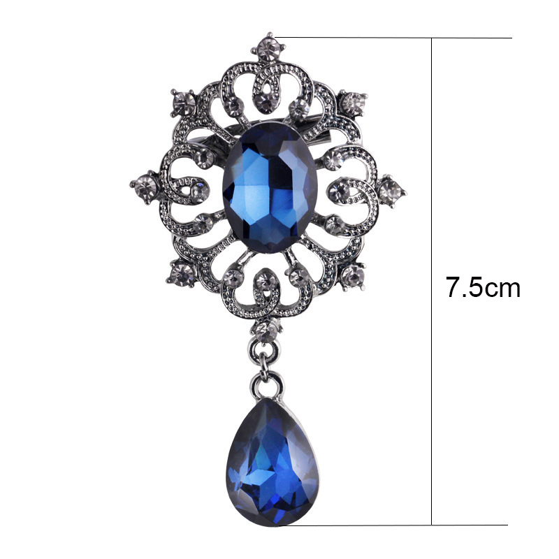 SINLEERY Gothic Style Red Black Blue Oval Big Stone Brooches For Women AAA Cubic Zircon Pins Jewelry Accessories ZD1 SSG: XZ144C