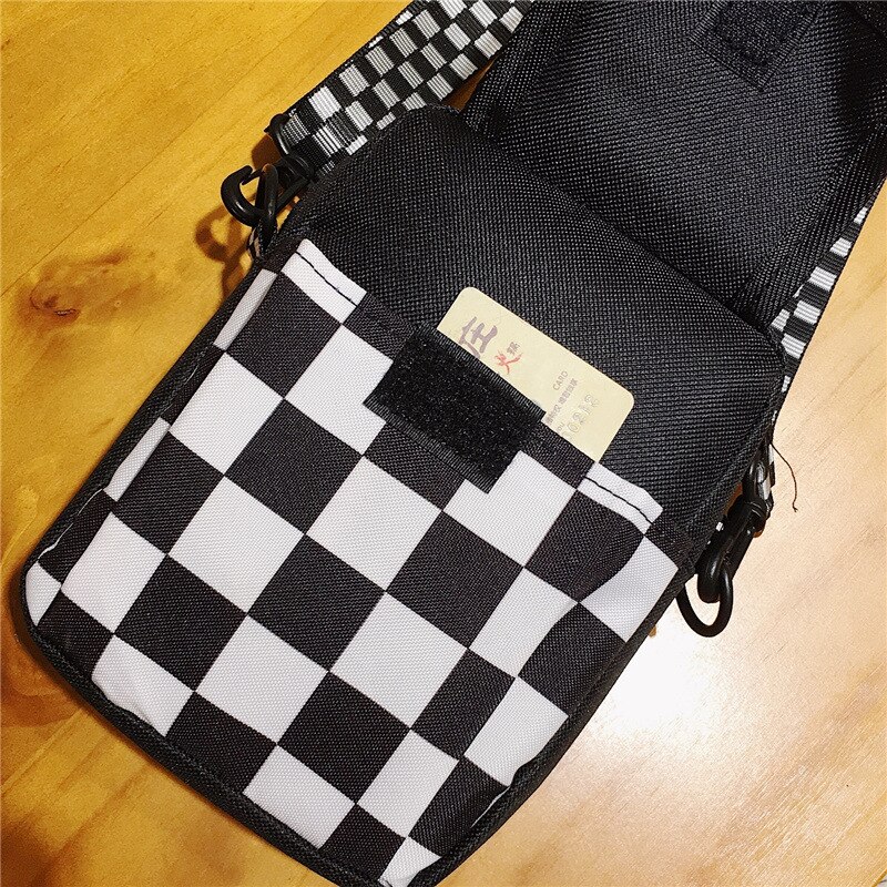 Harajuku Plaid Panelled Shoulder Messenger Bags Women Crossbody lattice Student Schoolbag Unisex Couples Riding bag Phone pocket