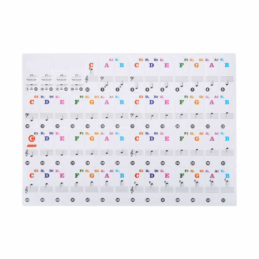 Autocollants de Notes de musique de clavier de Piano amovibles en PVC (pour 66/88 touches) autocollants de Notes de lettre de Piano de couleur autocollant de spectre de Piano: color