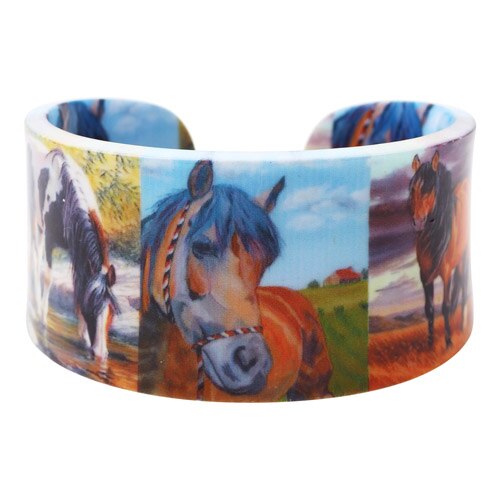 Bonsny Kleurrijke Liefde Breed Paard Armbanden Armband Dier Sieraden Voor Vrouwen Arcylic bangle Lente Zomer Accessoires: Default Title