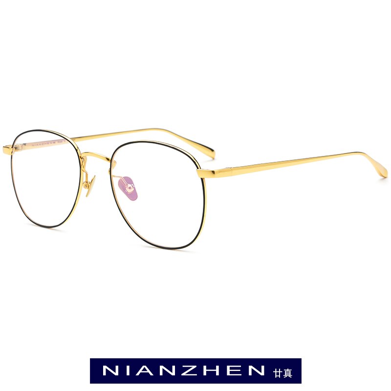 Pure Titanium Brilmontuur Mannen Retro Ronde Bijziendheid Optische Brillenglazen Frames Vrouwen Retro Pilot Koreaanse Eyewear: Black Gold