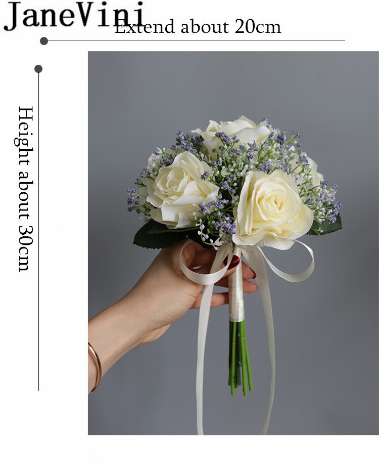 Janevini kunstbloemenmeisjesboeket wit roze blauw roos zijden bruidsmeisjes bruidshandbloemen rood klein bruidsboeket