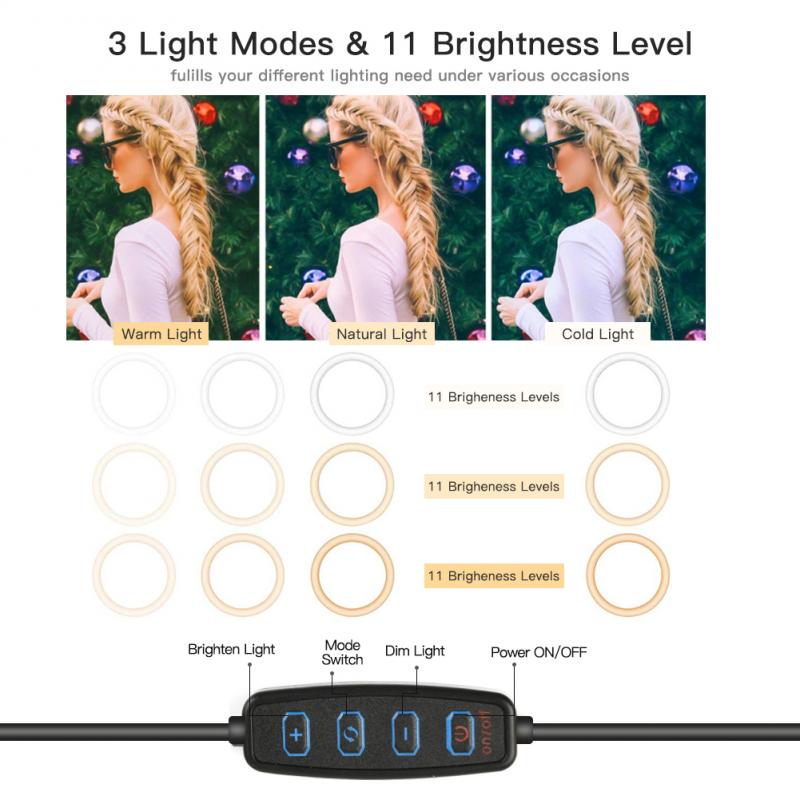 10/6 Inch Led Ring Licht Dimbare Verwarming En Koeling Geschikt Voor Make Fotografie Video Live Licht Drie-Kleur Vullen licht