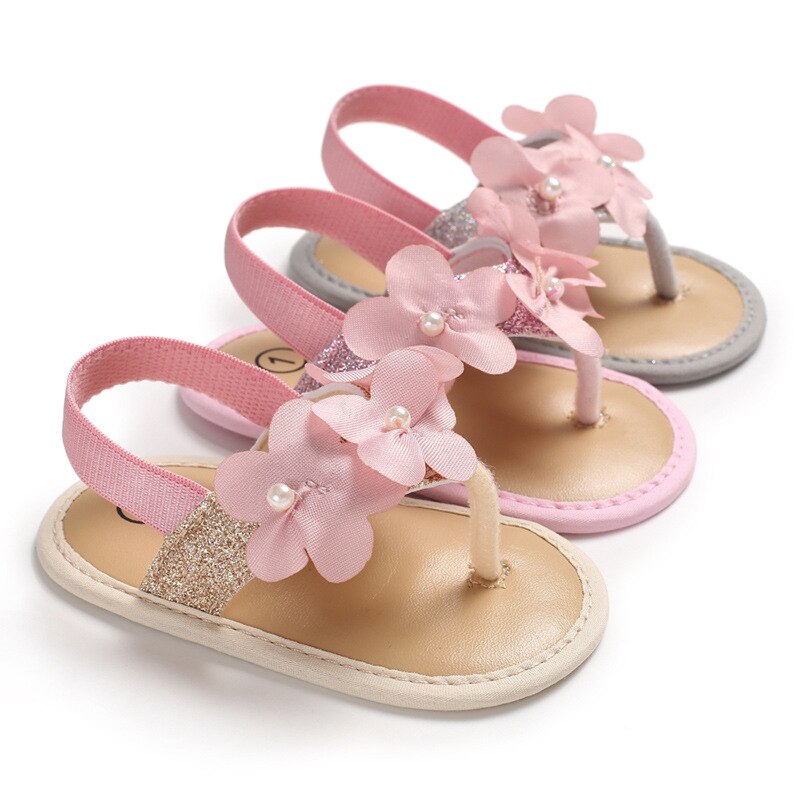 Zomer 0-1 Jaar Oude Baby Sandalen Bloem Pailletten Zachte Bodem Anti-Slip Siliconen Bodem Peuter schoenen