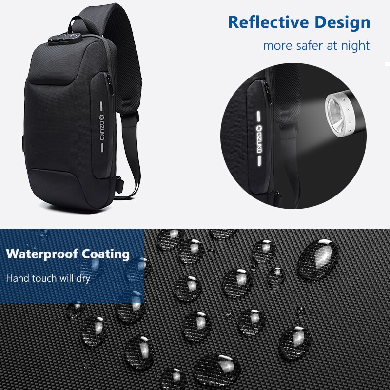 Nueva mochila multifunción OZUKO resistente al agua para hombres, bandoleras antirrobo, bolso cruzado de viaje corto impermeable para hombre