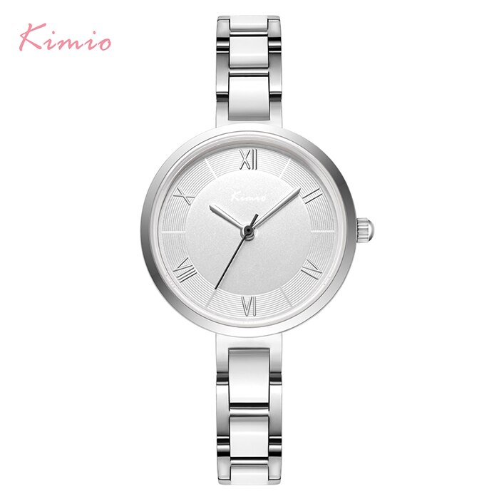 Kimio kvinner hvit imitert keramisk armbånd klokker enkel stor urskive dame kvarts klokke romersk skala armbåndsur: 1471