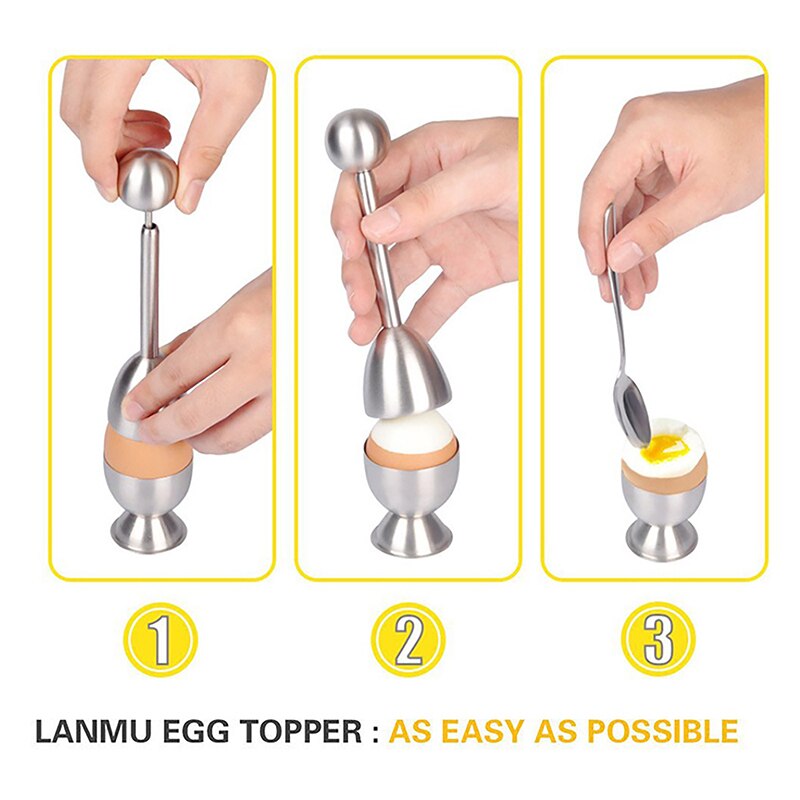 Stainless Steel Boiled Egg Topper EggShell Cracker Opener Egg Spoon Holder Kitchen Gadgets