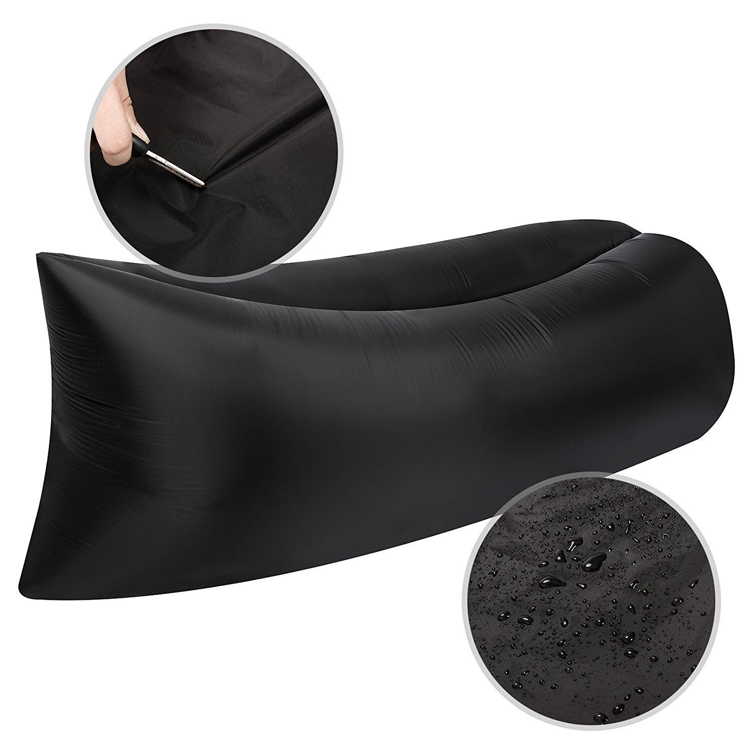 Lit d'air lit gonflable canapé pique-nique Airbag sac de plage paresseux canapé Pad lit gonflable pique-nique pique-nique coussin de couchage: Black