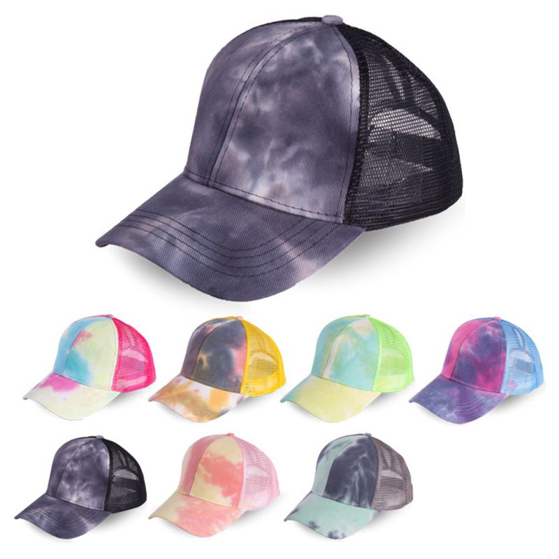 Tie-dye baseballkeps sommar solskydd andas kors hästsvans tjej hatt justerbar tennis golf löpning sport dam kepsar