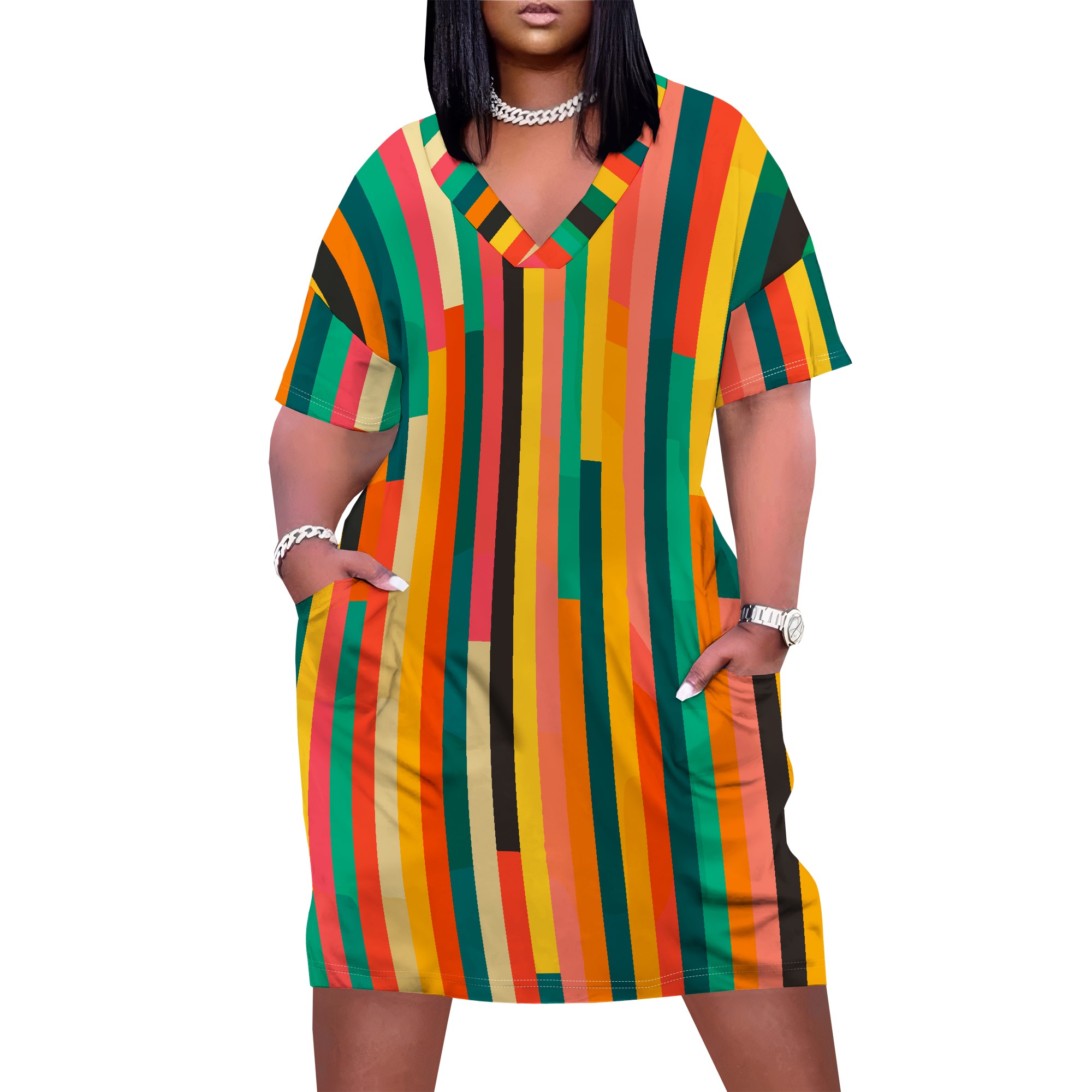 Zomerjurk in grote maten voor vrouwen met rondingen, casual jurk met zonnebloemprint, v-hals, korte mouwen, hawaïaanse boho strandjurk: 6xl / Bordeauxrood